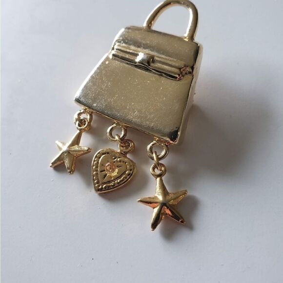 Vintage Purse Tassels heart star Gold Tone Brooch - Picture 5 of 6